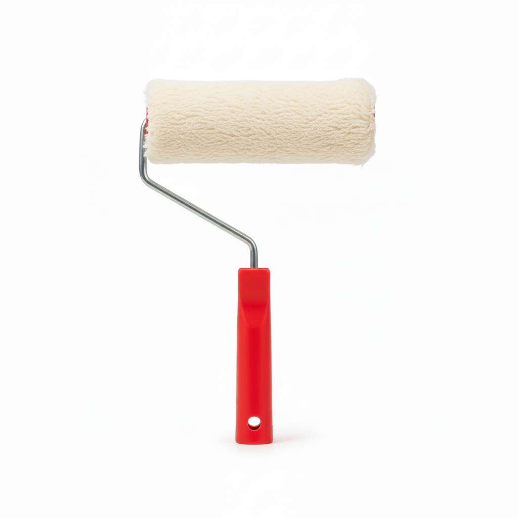 Rodillo lana natural pelo largo mango rojo